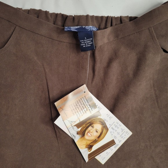 Susan Graver Style‎ Brown Pants Womens Sz Lg Pockets Zip Button Suede Look NWT - Picture 2 of 13